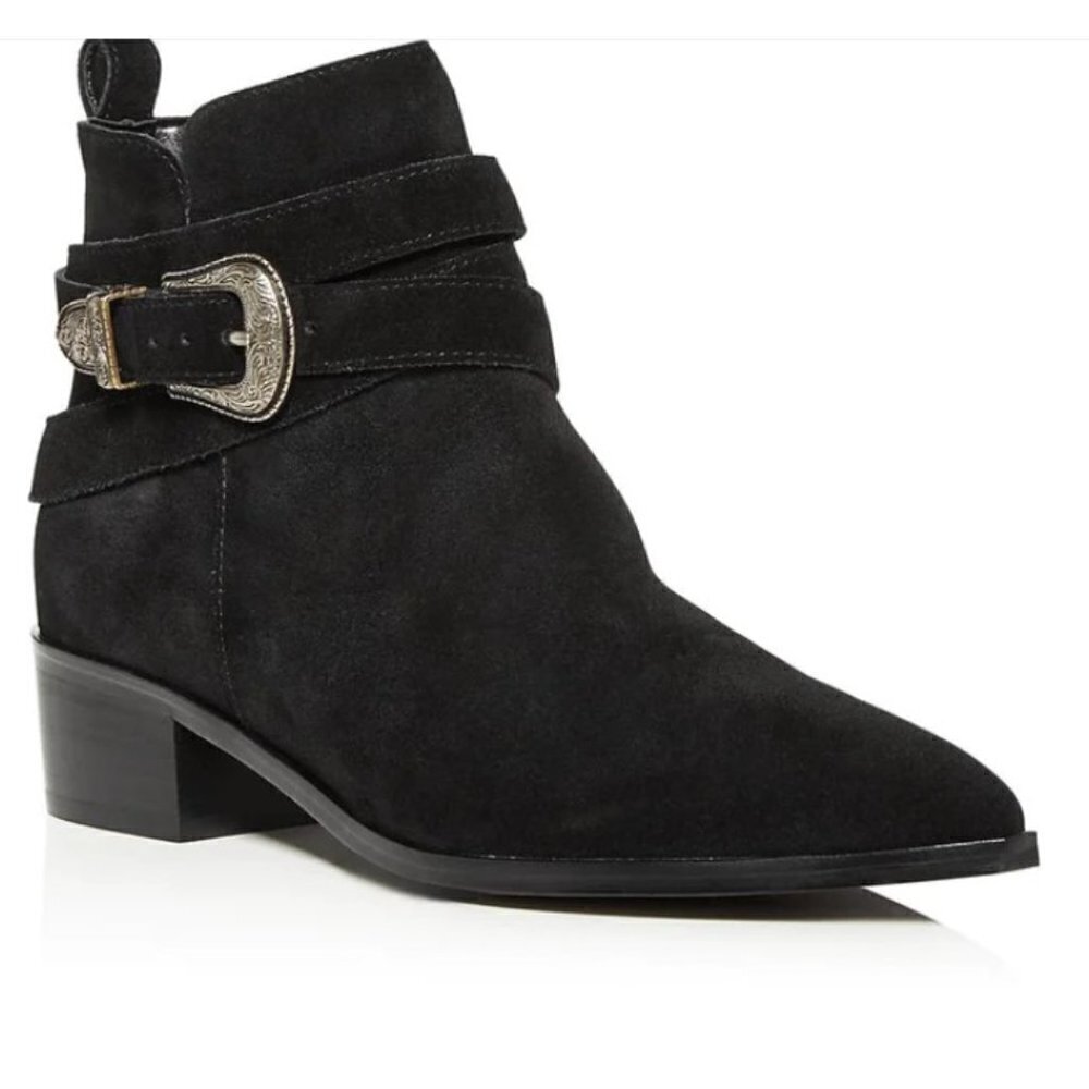 MARC FISHER LTD ML YANDI WOMENS LEATHER EMBELLISHED ANKLE BOOTS BLACK NEW